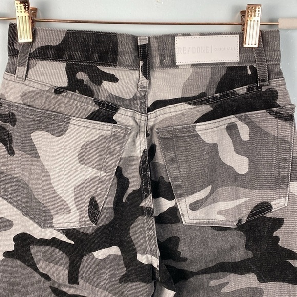 Re/Done High Rise Ankle Crop Stretch - Grey Camo Size 24 - Picture 9 of 11